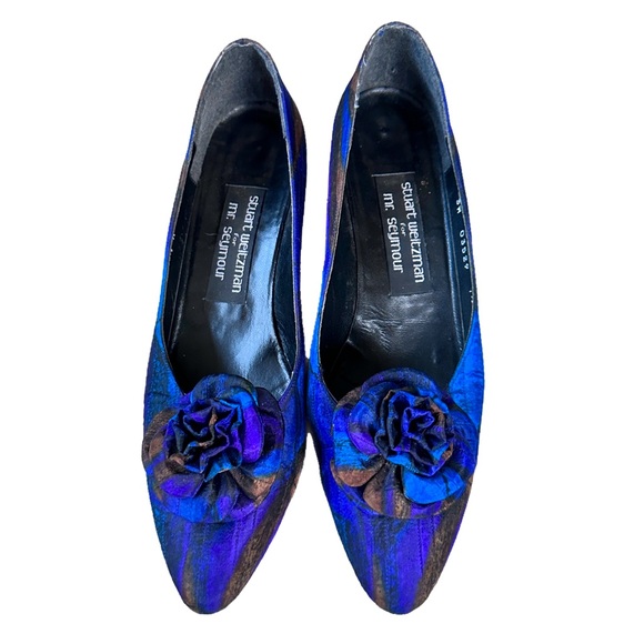 Vintage 1980's Stuart Weitzman Silk and Leather Colorful Pumps Size 7.5 N - Picture 2 of 9